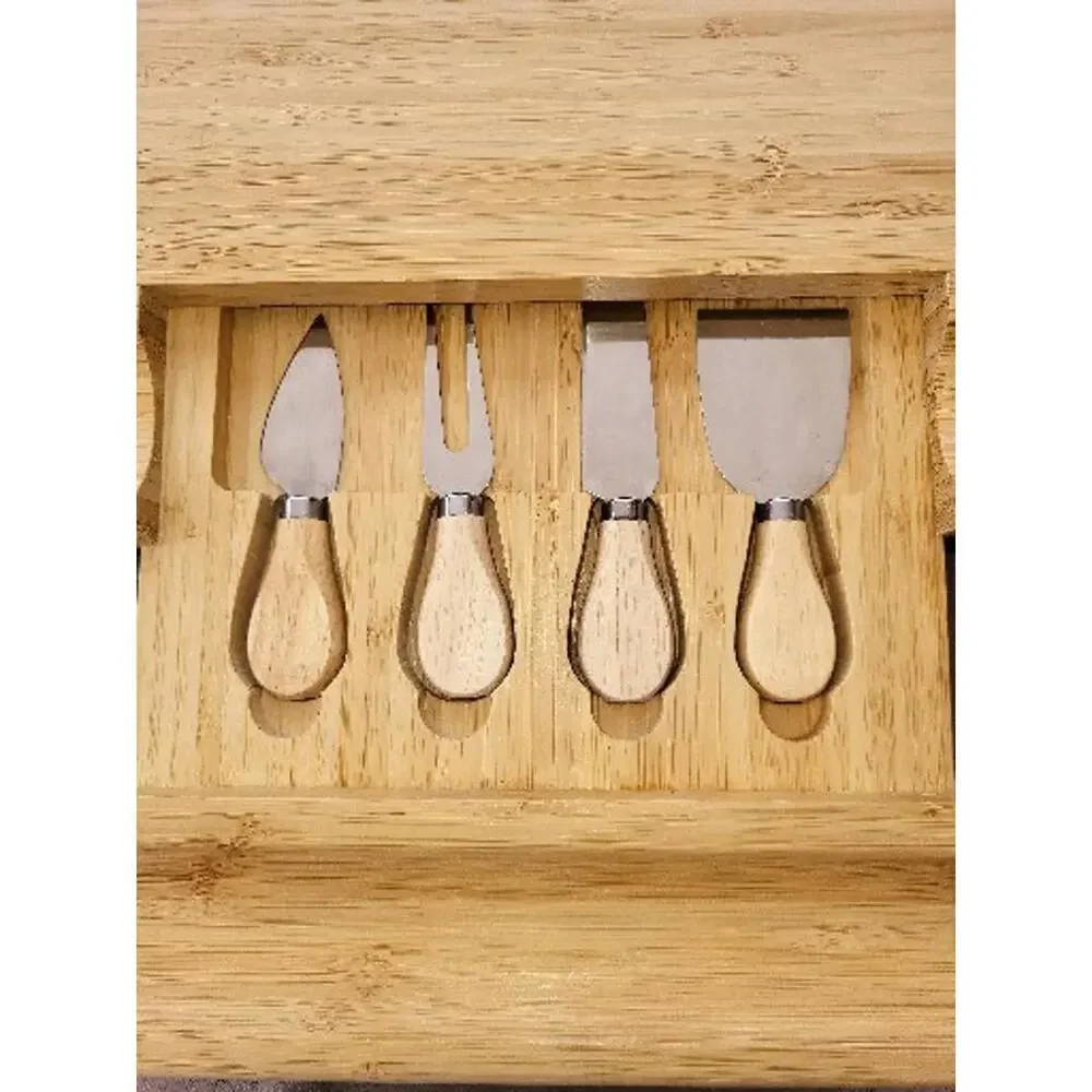100% Natural Bamboo Cheese Board and Cutlery Set - Home Euphoria